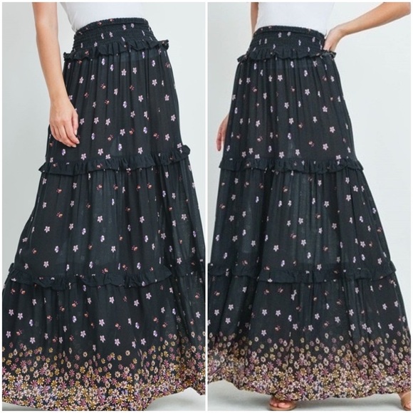 TALULLA | FLORAL DETAIL BOHO MAXI SKIRT - Picture 3 of 3